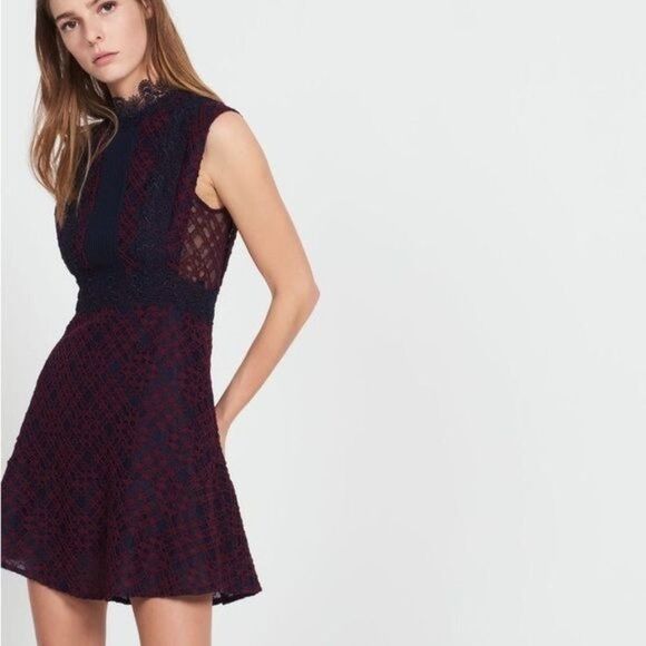 SANDRO Peaches Lace Dress in Bordeaux Size 2 - Picture 1 of 12